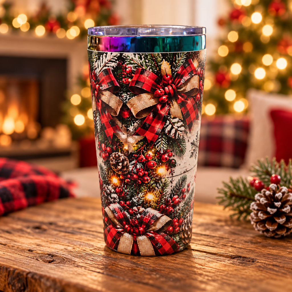 Rustic Merry Christmas 30 oz Tumbler with Lid & Straw