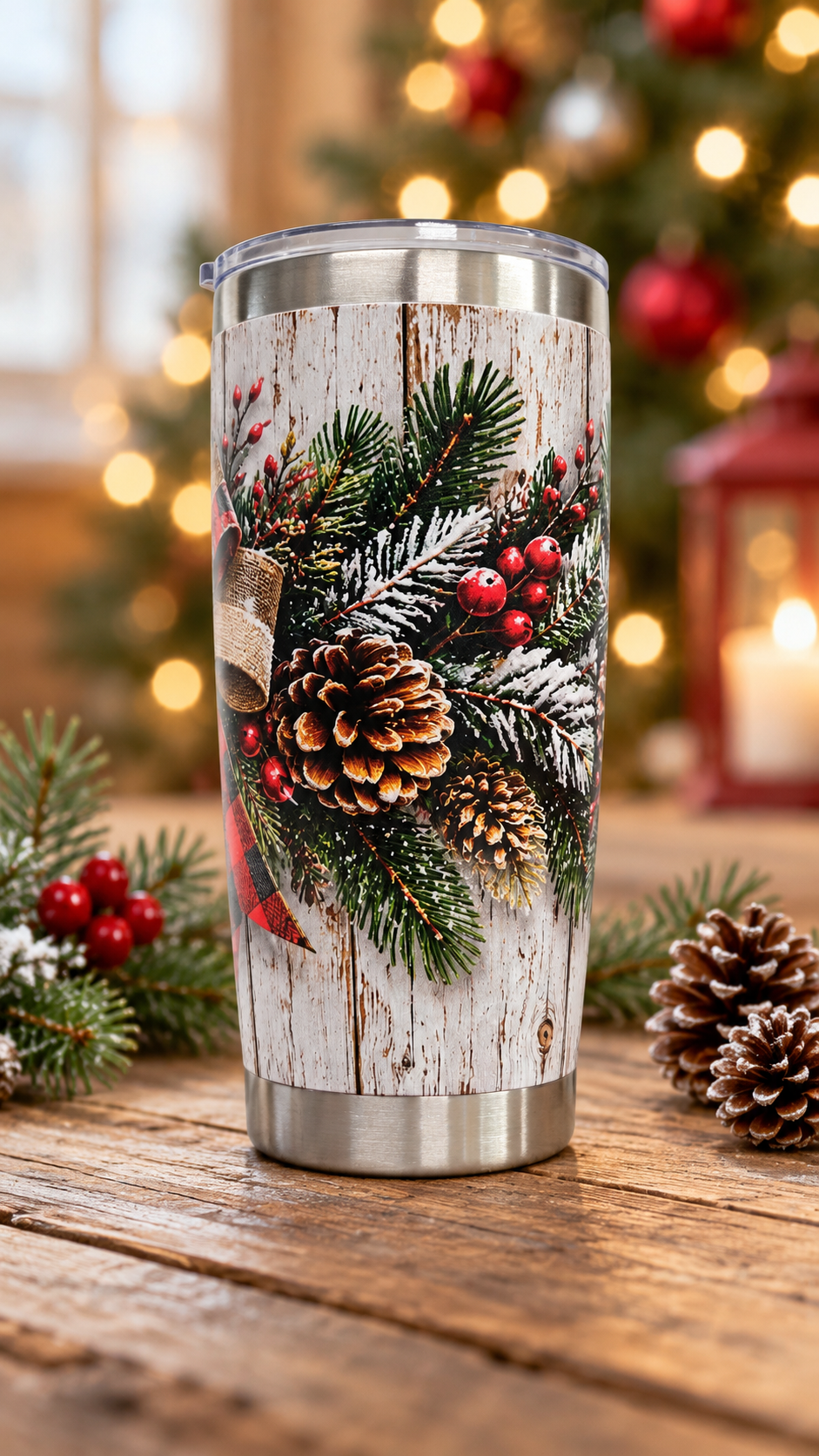 Rustic Christmas Charm – 30oz UV-Printed Stainless Steel Tumbler