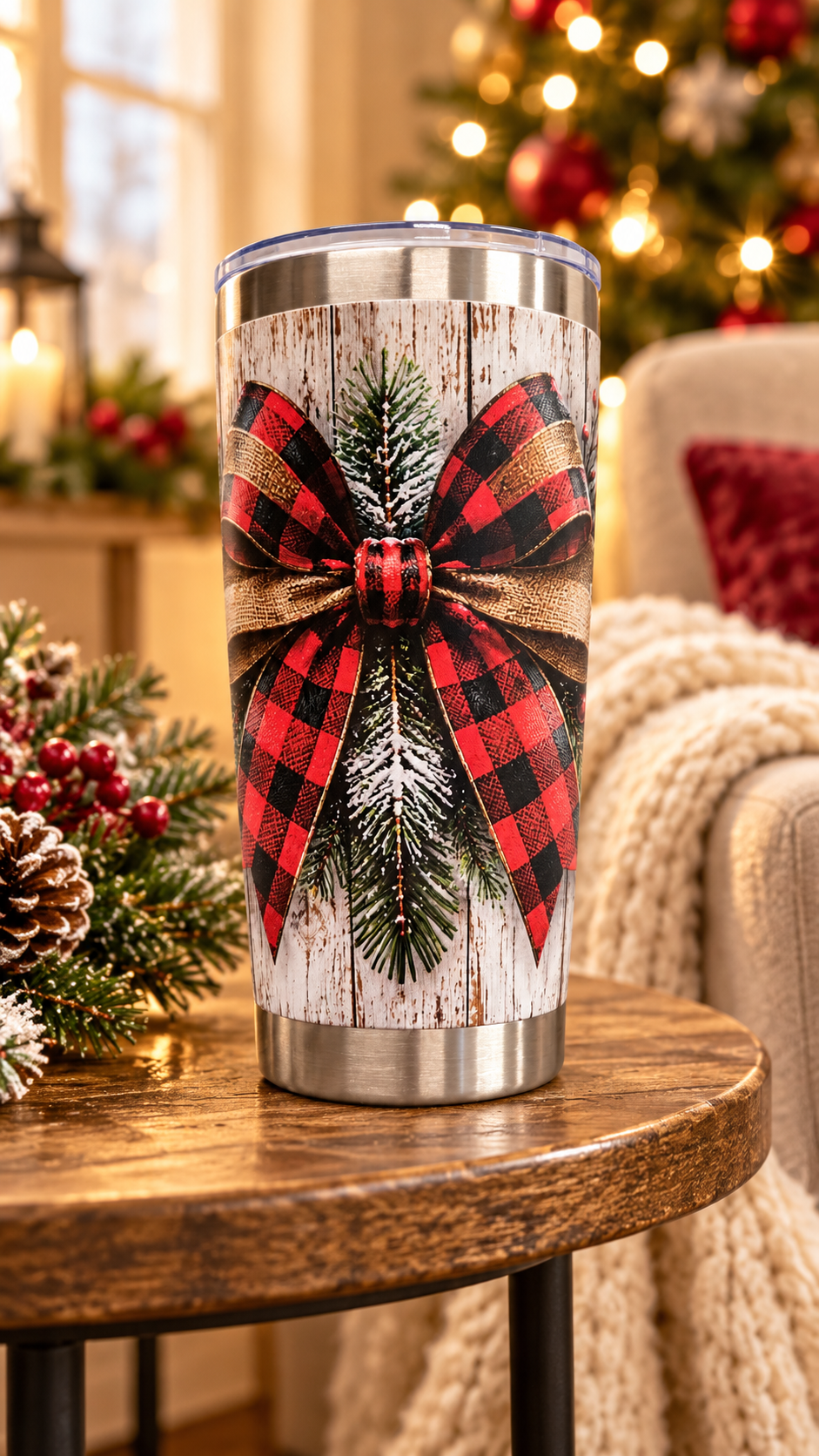 Rustic Christmas Charm – 30oz UV-Printed Stainless Steel Tumbler