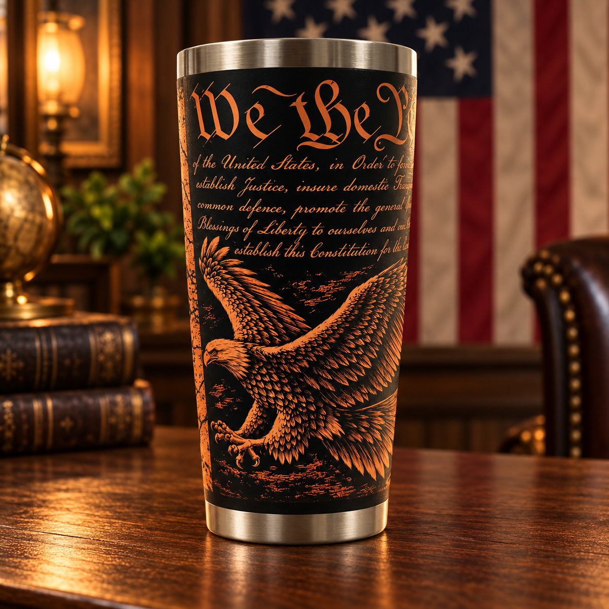 We the People Eagle & Flag 30 oz Tumbler with Lid & Straw