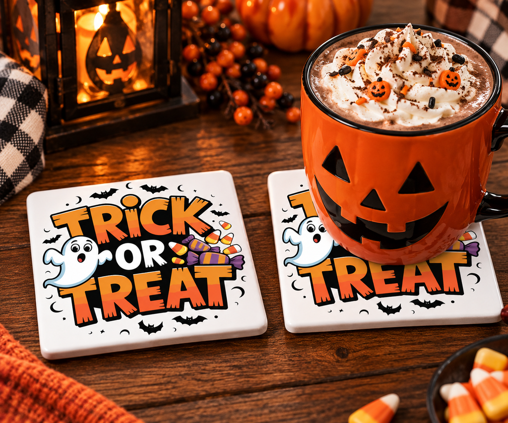Trick or Treat Halloween – Set of 2 Ceramic Coasters