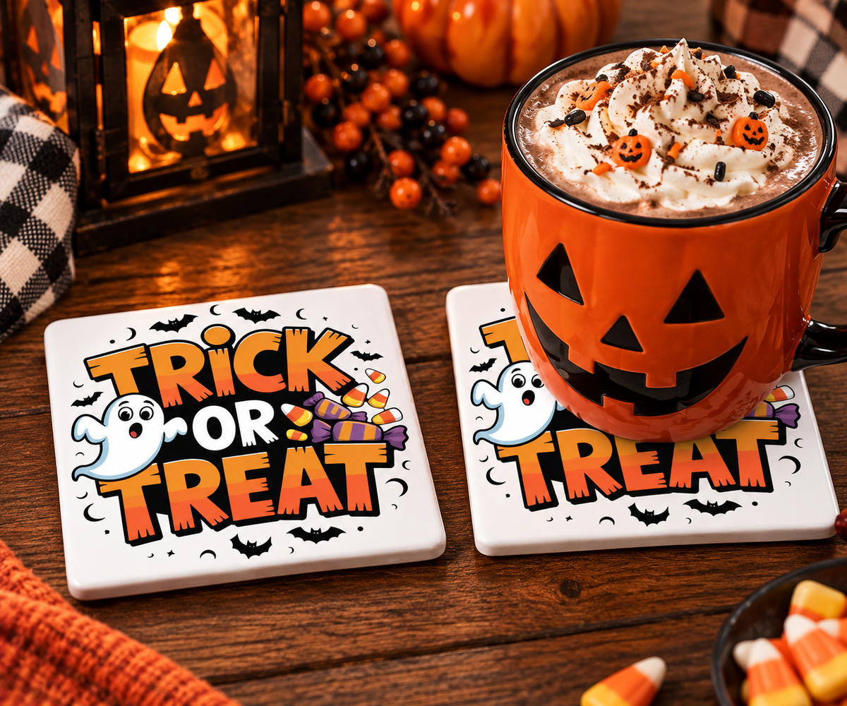 Trick or Treat Halloween – Set of 2 Ceramic Coasters