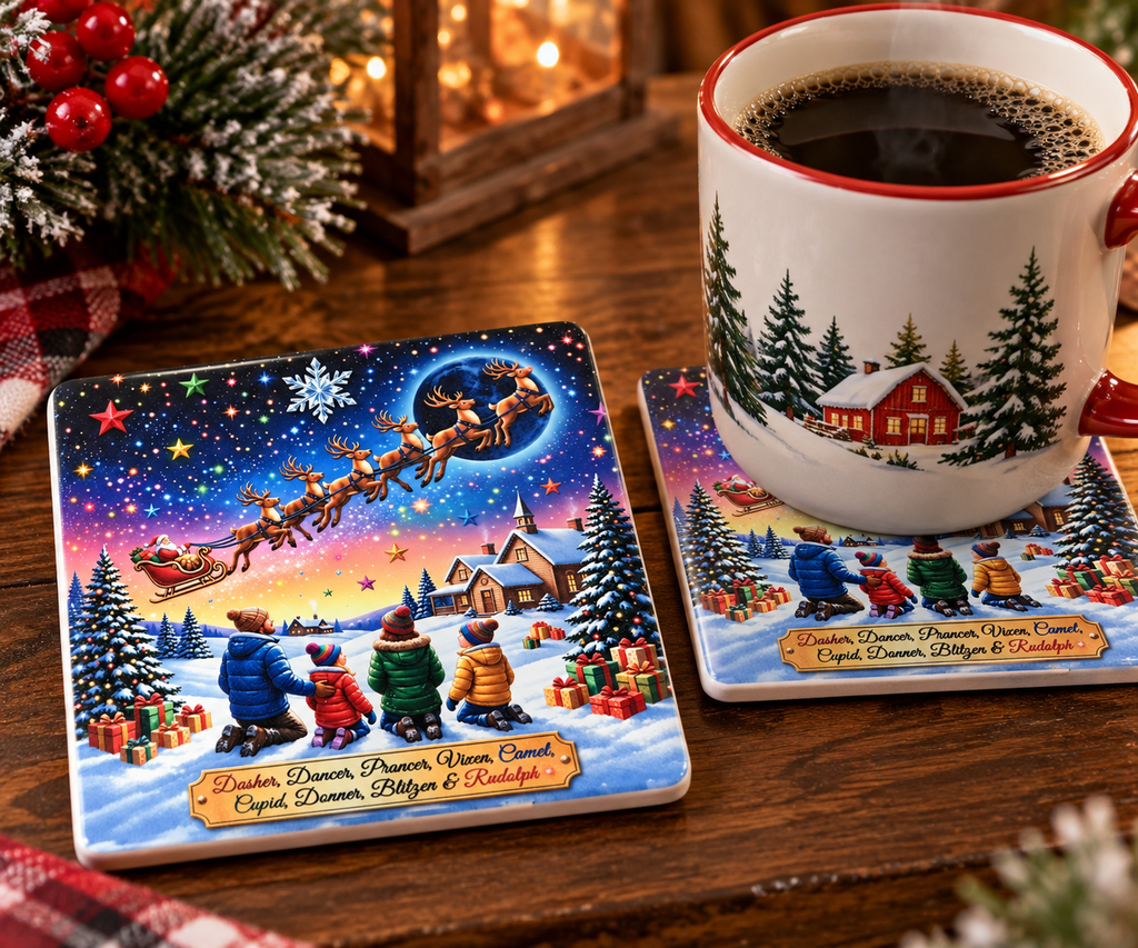 Santa's Magical Christmas Eve – Set of 2 Ceramic Coasters