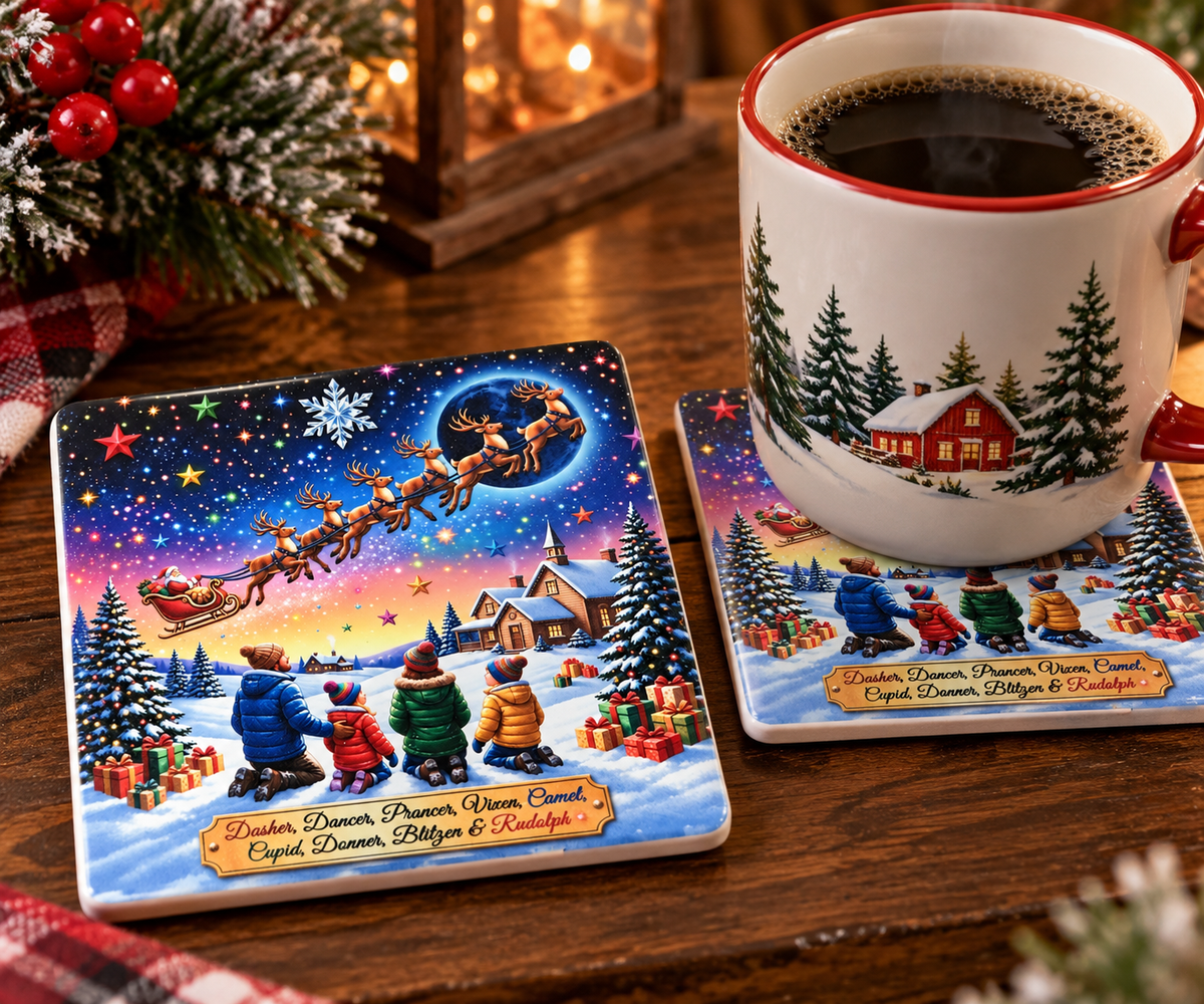 Santa's Magical Christmas Eve – Set of 2 Ceramic Coasters