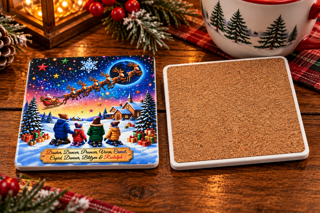 Santa's Magical Christmas Eve – Set of 2 Ceramic Coasters