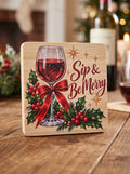Sip & Be Merry" Wooden Coaster – (Set of 2)