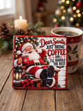 Dear Santa, Just Bring Coffee" Vintage Wooden Coaster – (Set of 2)
