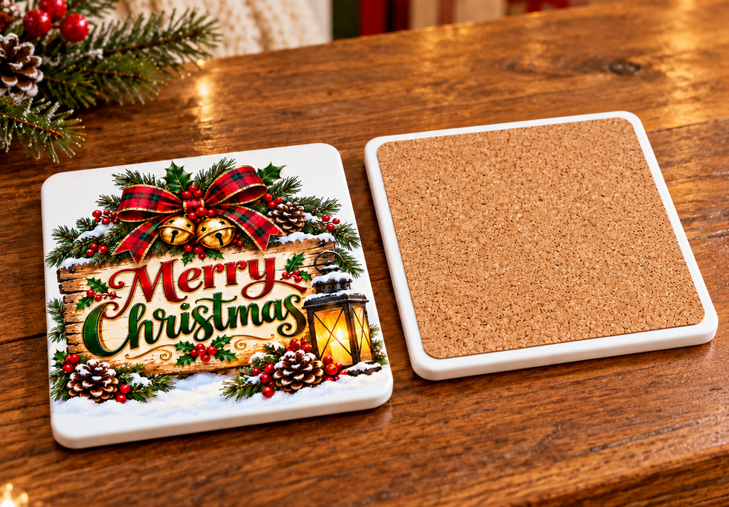 Merry Christmas Ceramic Coasters - Set of 2 Ceramic Coasters