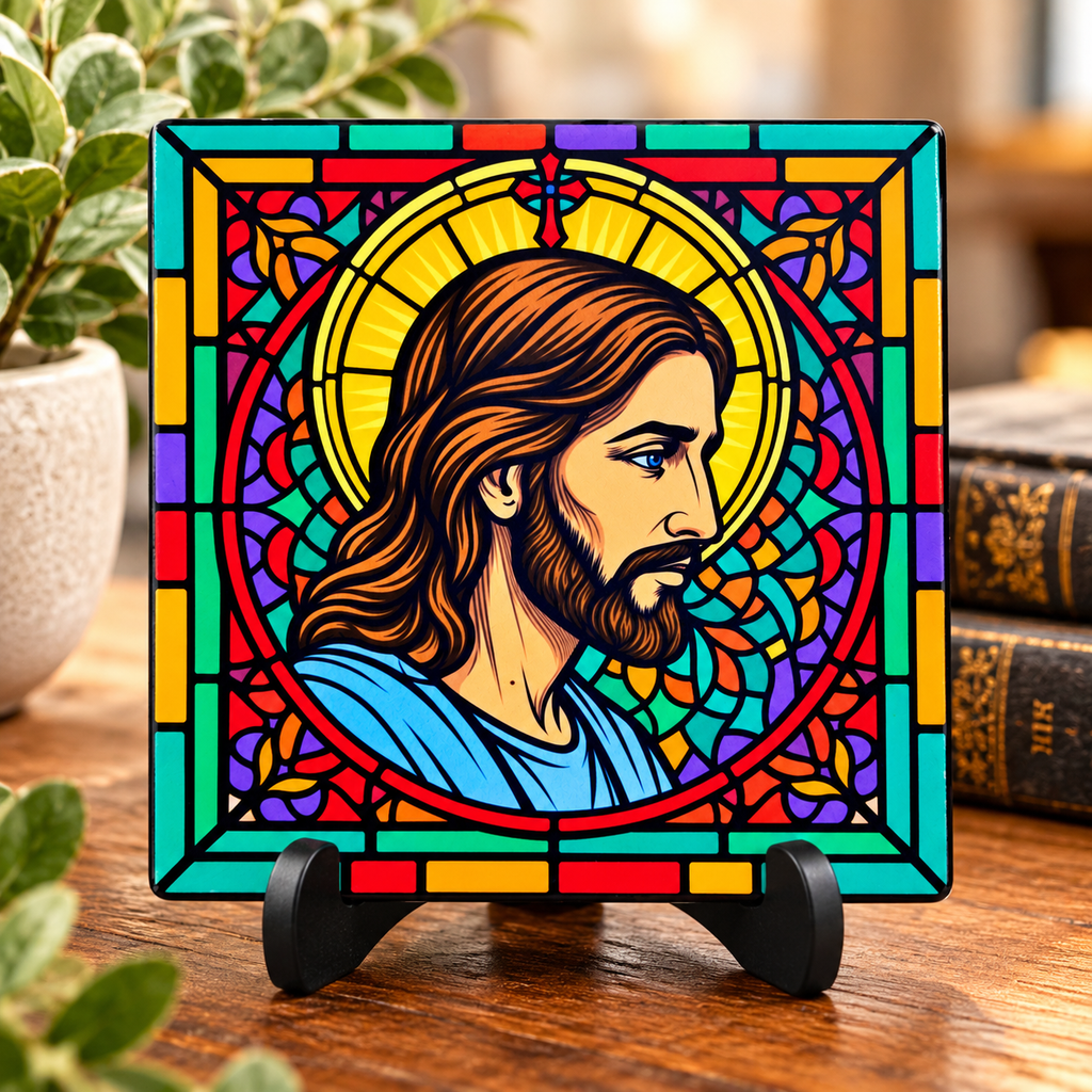 Sacred Light — Jesus Stained Glass Ceramic Coasters - (Set of 2)