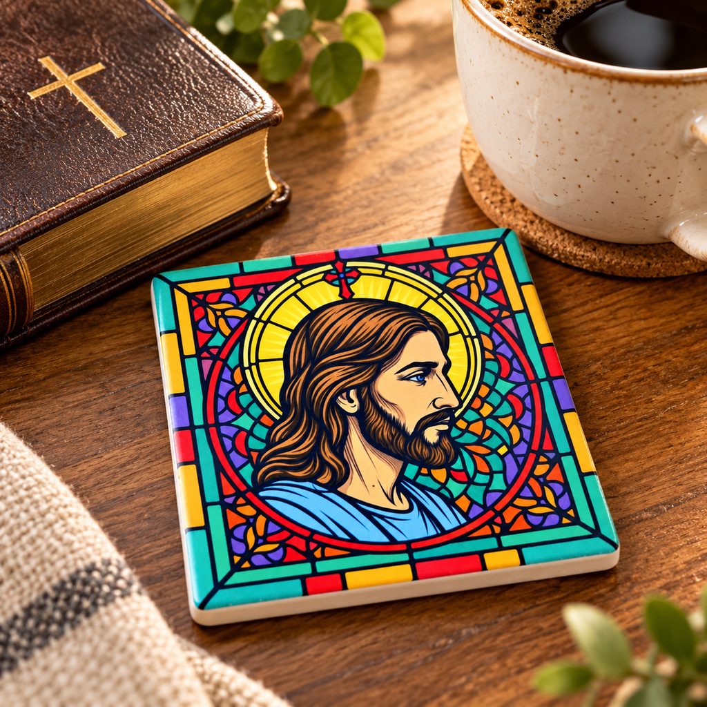 Sacred Light — Jesus Stained Glass Ceramic Coasters - (Set of 2)