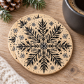 Black Snowflake Round Wooden Coaster – (Set of 2)