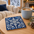 Navy Botanical Snowflake Wooden Coaster – (Set of 2)